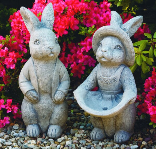 Mr & Mrs Bunny Rabbit Garden Statues Timless Easter Decor